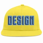 Custom Light Gold Navy-Light Blue Flat Eaves Sport Baseball Cap Design for Men/Women/Youth