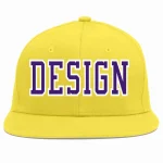 Custom Light Gold Light Blue-White Flat Eaves Sport Baseball Cap Design for Men/Women/Youth