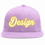Custom Light Purple White-Gold Flat Eaves Sport Baseball Cap Design for Men/Women/Youth