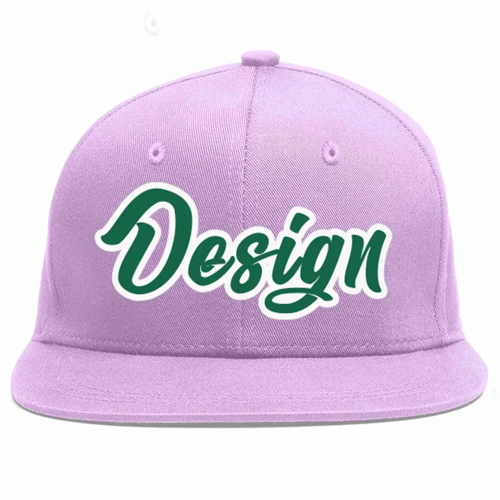 Custom Light Purple Kelly Green-White Flat Eaves Sport Baseball Cap Design for Men/Women/Youth