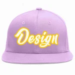 Custom Light Purple White-Gold Flat Eaves Sport Baseball Cap Design for Men/Women/Youth