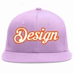 Custom Light Purple White-Orange Flat Eaves Sport Baseball Cap Design for Men/Women/Youth