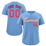 Custom Light Blue White-Pink Stripe Fashion Authentic Baseball Jersey