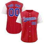 Custom Red Royal-White Stripe Fashion Raglan Sleeves Authentic Baseball Jersey
