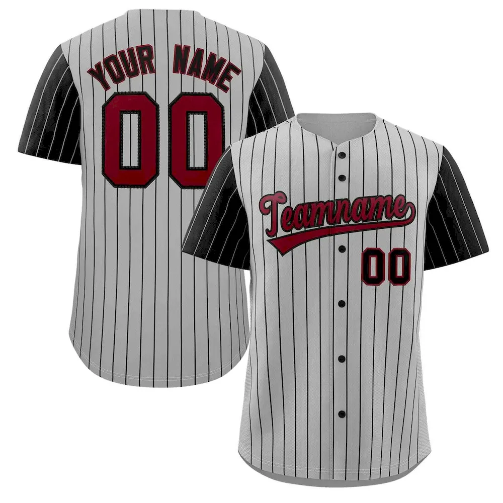 Custom Gray Crimson-Black Stripe Fashion Raglan Sleeves Authentic Baseball Jersey