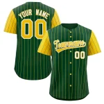 Custom Green Gold-White Stripe Fashion Raglan Sleeves Authentic Baseball Jersey