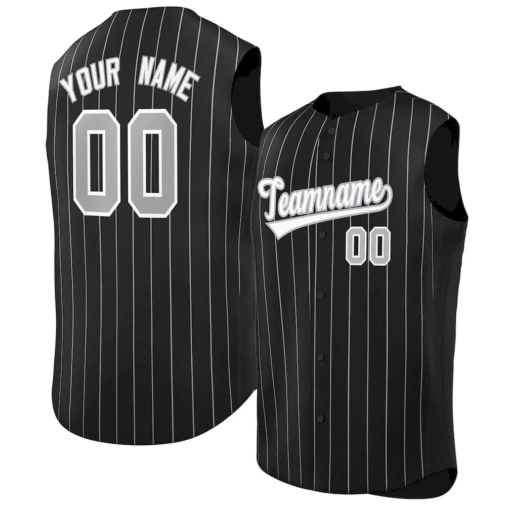 Custom Black White-Gray Sleeveless Stripe Fashion Baseball Jersey