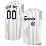 Custom White Navy-White Sleeveless Stripe Fashion Baseball Jersey