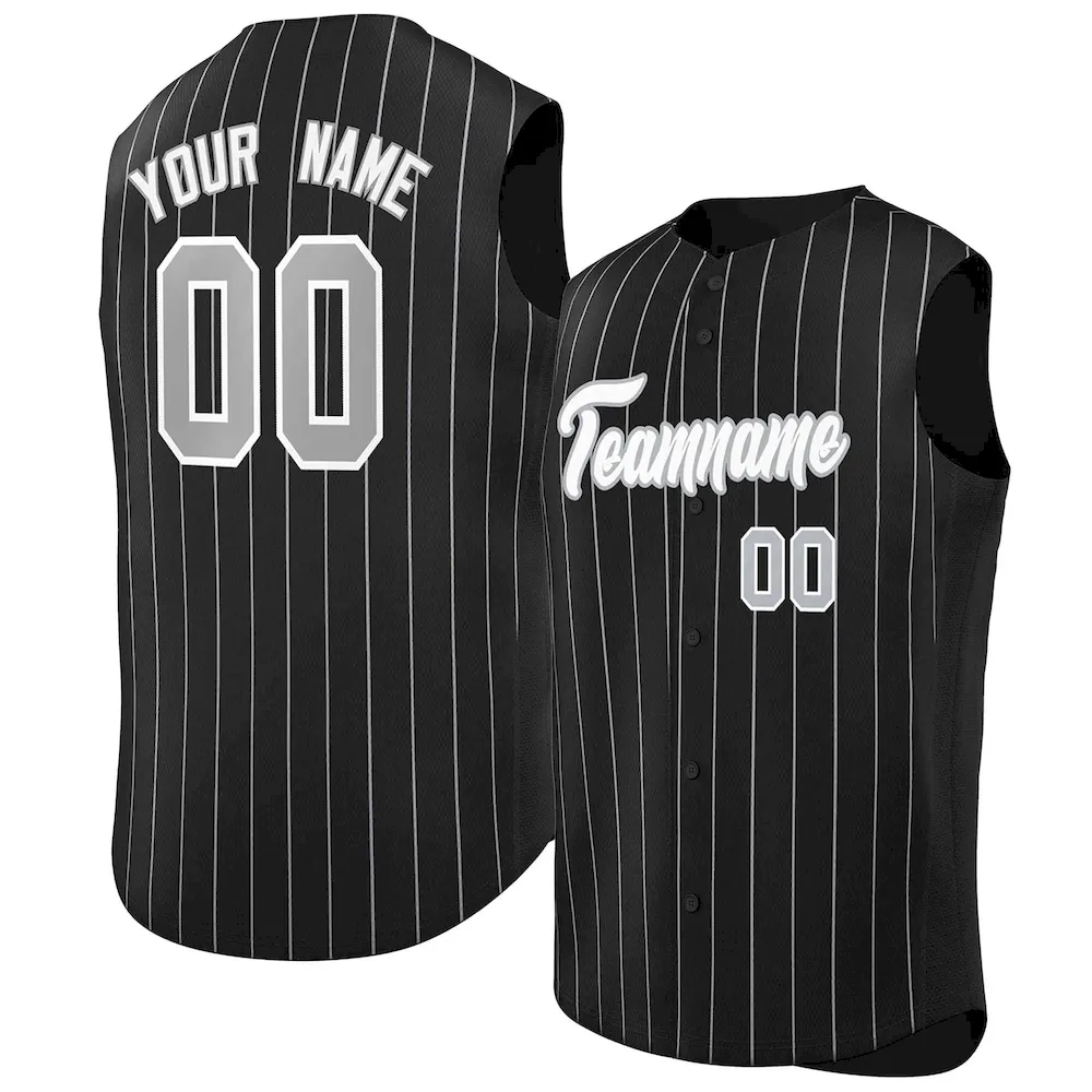 Custom Black White-Gray Sleeveless Stripe Fashion Baseball Jersey