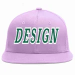 Custom Light Purple Kelly Green-White Flat Eaves Sport Baseball Cap Design for Men/Women/Youth