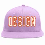 Custom Light Purple White-Orange Flat Eaves Sport Baseball Cap Design for Men/Women/Youth