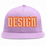 Custom Light Purple White-Orange Flat Eaves Sport Baseball Cap Design for Men/Women/Youth
