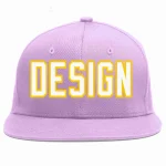 Custom Light Purple White-Gold Flat Eaves Sport Baseball Cap Design for Men/Women/Youth
