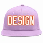 Custom Light Purple White-Orange Flat Eaves Sport Baseball Cap Design for Men/Women/Youth