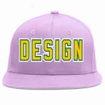 Custom Light Purple Gold-Kelly Green Flat Eaves Sport Baseball Cap Design for Men/Women/Youth