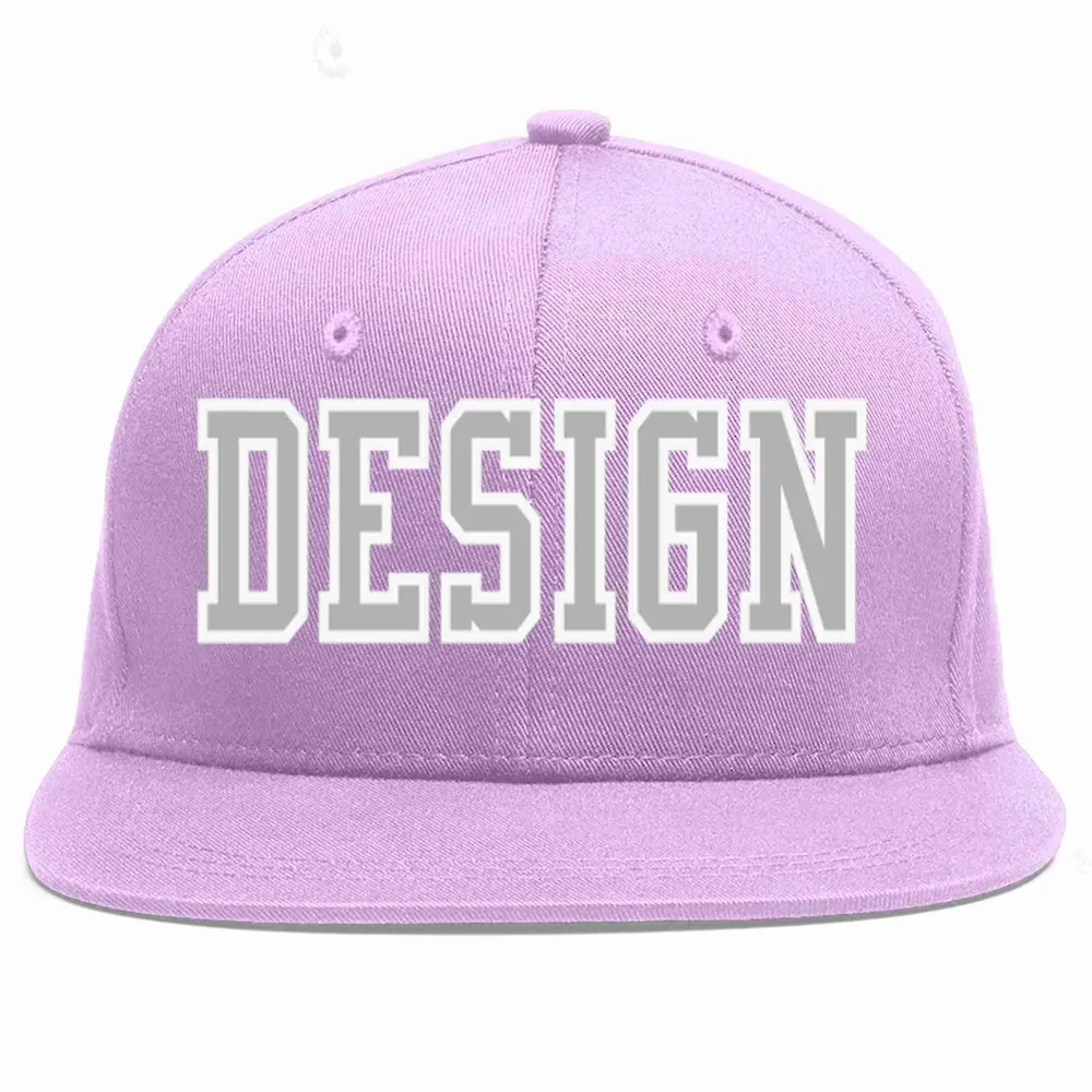 Custom Light Purple Gray-White Flat Eaves Sport Baseball Cap Design for Men/Women/Youth