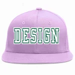Custom Light Purple White-Kelly Green Flat Eaves Sport Baseball Cap Design for Men/Women/Youth