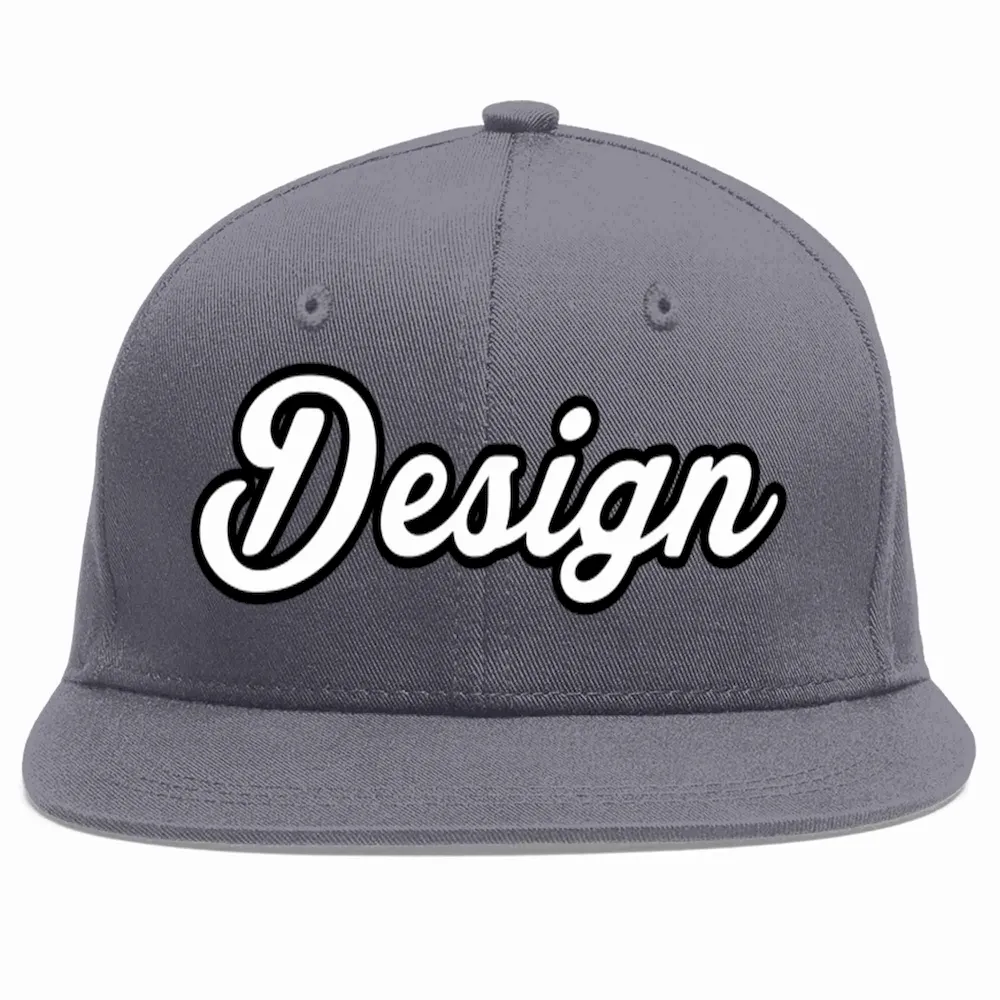 Custom Dark Gray White-Black Flat Eaves Sport Baseball Cap Design for Men/Women/Youth