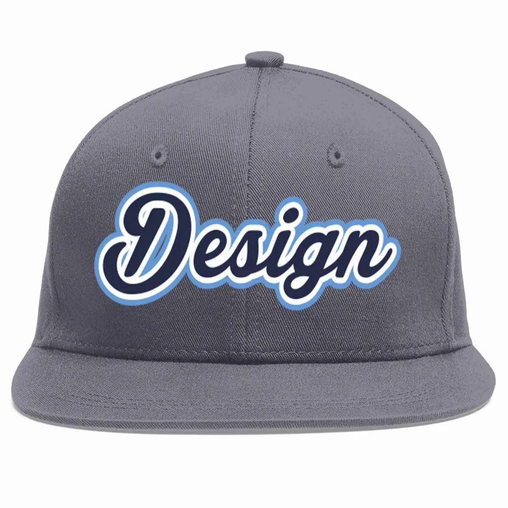 Custom Dark Gray Black-White Flat Eaves Sport Baseball Cap Design for Men/Women/Youth