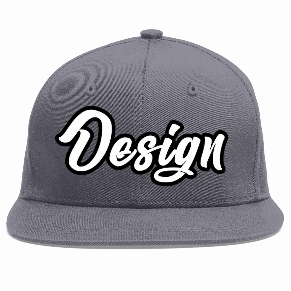 Custom Dark Gray White-Black Flat Eaves Sport Baseball Cap Design for Men/Women/Youth
