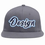 Custom Dark Gray Navy-White Flat Eaves Sport Baseball Cap Design for Men/Women/Youth