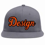 Custom Dark Gray Orange-Black Flat Eaves Sport Baseball Cap Design for Men/Women/Youth