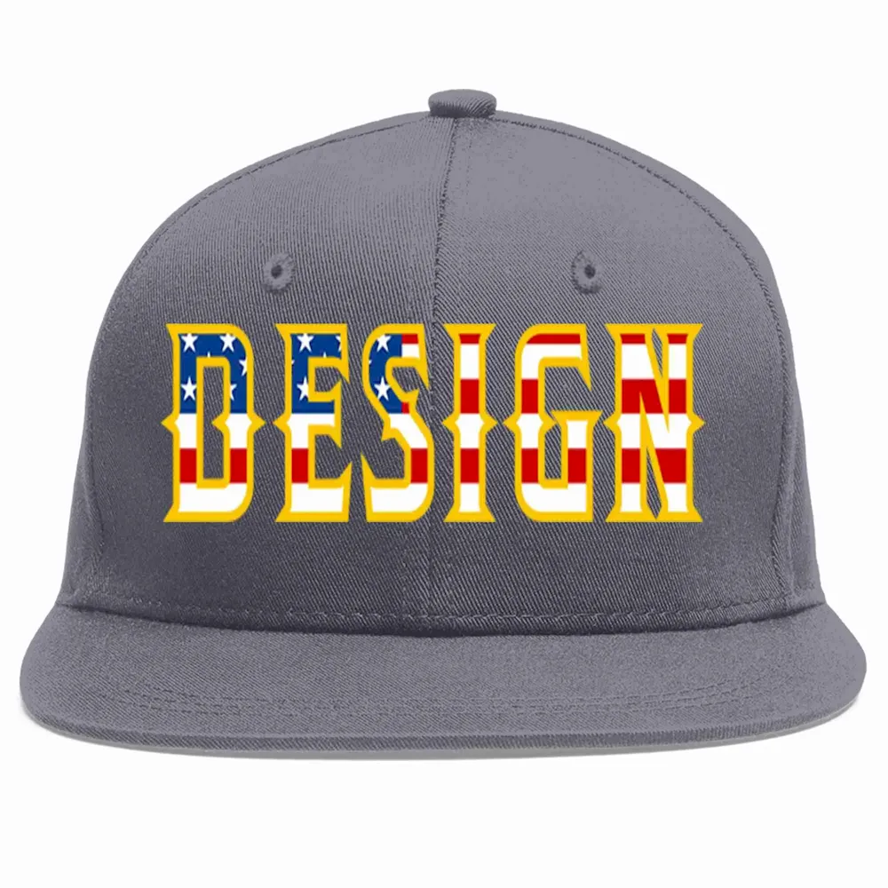 Custom Dark Gray Vintage USA Flag-Gold Flat Eaves Sport Baseball Cap Design for Men/Women/Youth