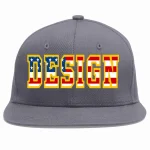 Custom Dark Gray Vintage USA Flag-Gold Flat Eaves Sport Baseball Cap Design for Men/Women/Youth