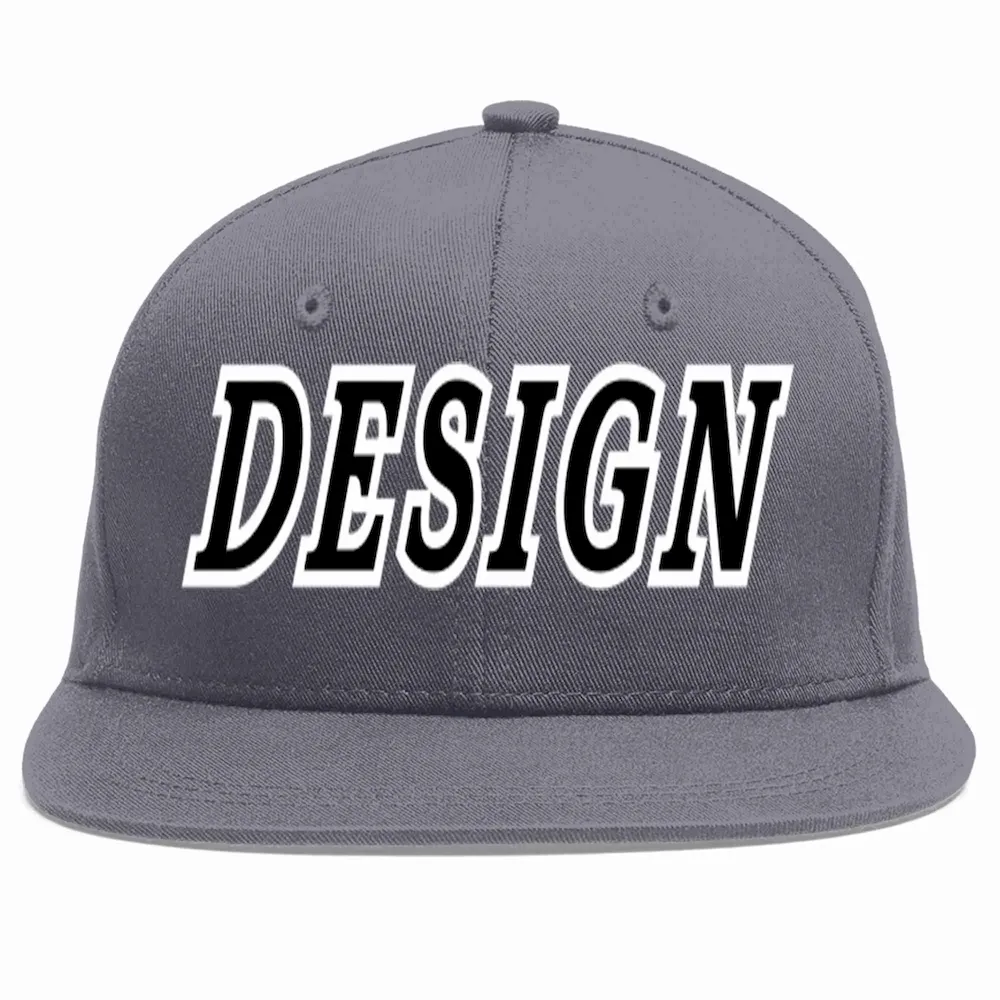 Custom Dark Gray Black-White Flat Eaves Sport Baseball Cap Design for Men/Women/Youth