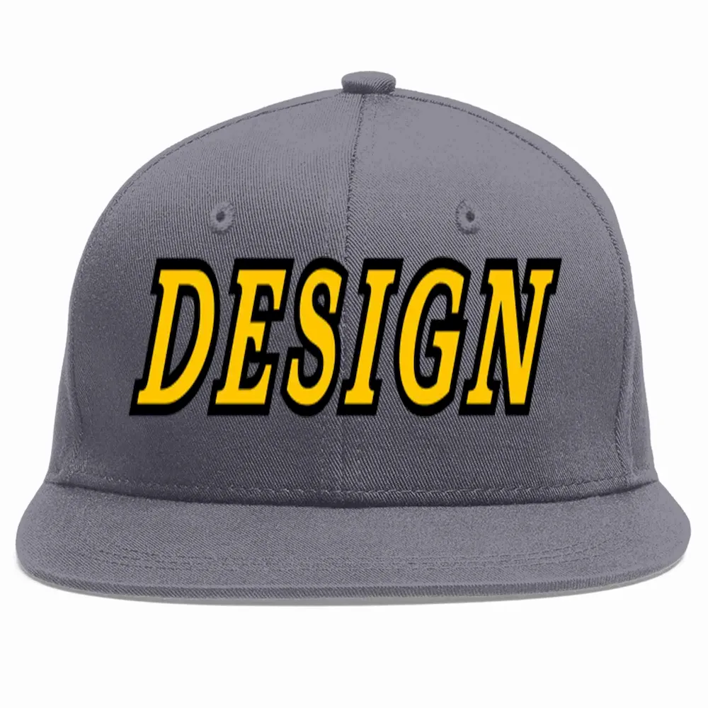 Custom Dark Gray Gold-Black Flat Eaves Sport Baseball Cap Design for Men/Women/Youth