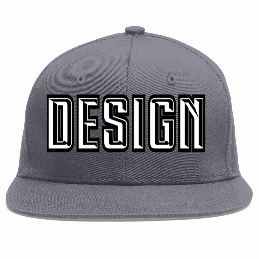 Custom Dark Gray White-Black Flat Eaves Sport Baseball Cap Design for Men/Women/Youth