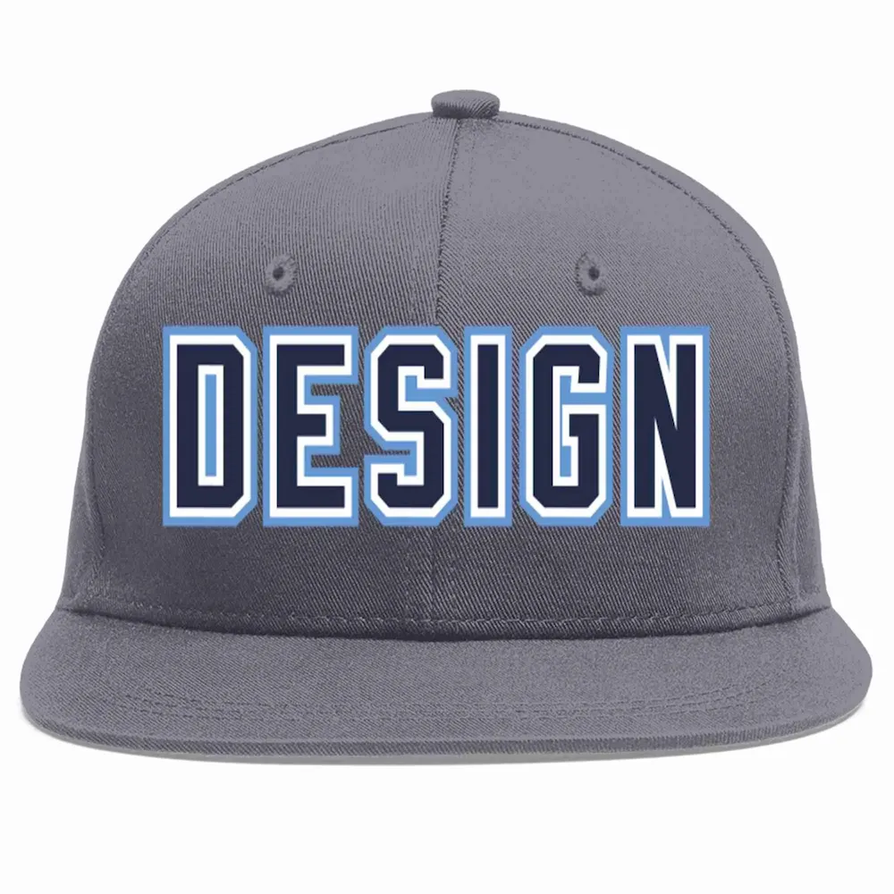 Custom Dark Gray Black-White Flat Eaves Sport Baseball Cap Design for Men/Women/Youth