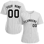 Custom White Black-White Stripe Fashion Baseball Jersey For Women