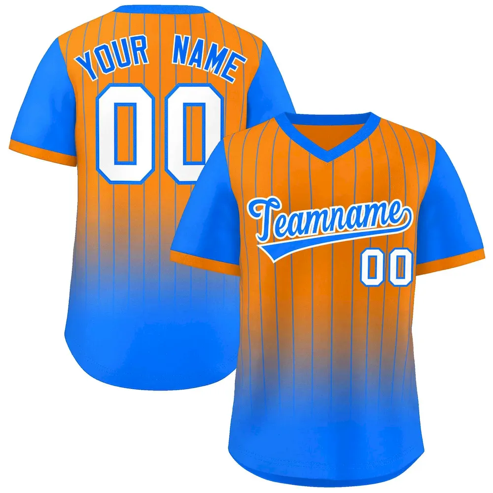 Custom Orange Light Blue-White Gradient Fashion Authentic Pullover Pinstripe Baseball Jersey