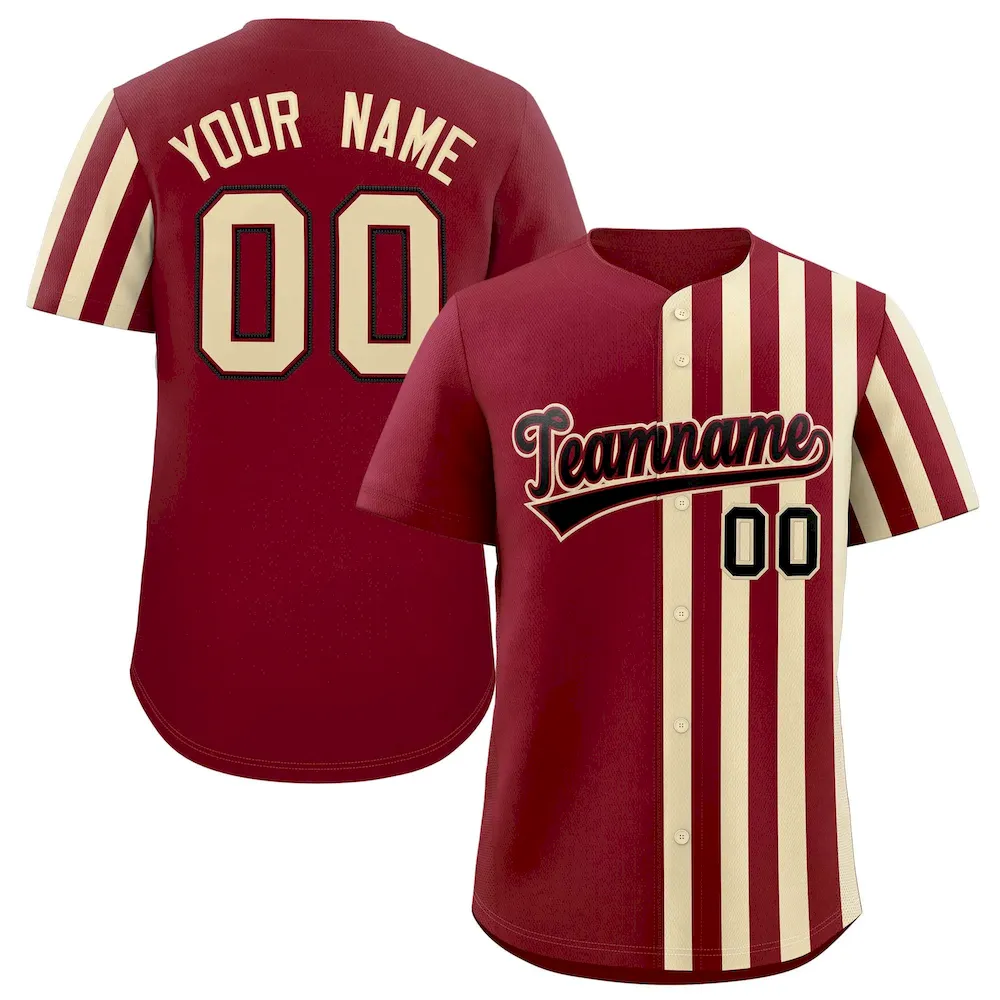 Custom Crimson Khaki Thick Stripe Fashion Design Authentic Baseball Jersey