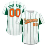 Custom White Kelly Green-Orange Stripe Fashion Design Full Button Authentic Baseball Jersey