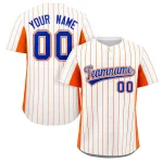 Custom White Orange-Royal Stripe Fashion Design Full Button Authentic Baseball Jersey