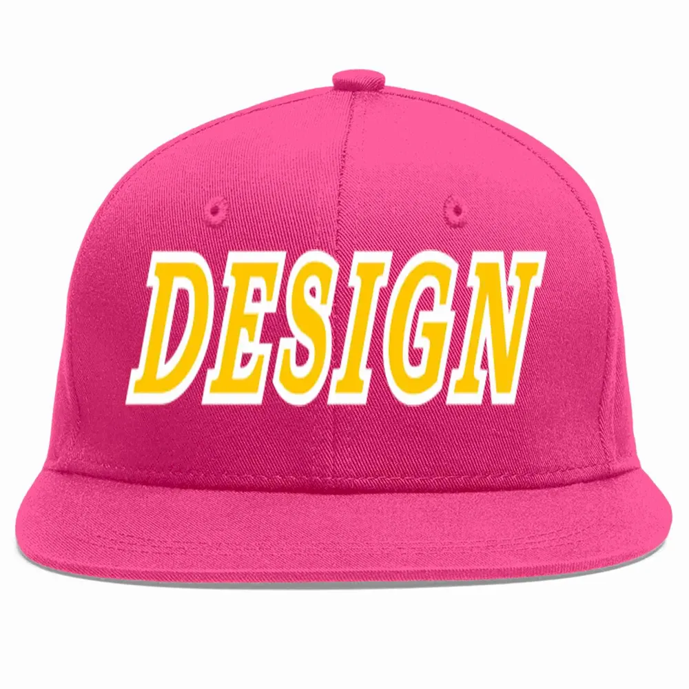 Custom Rose Red Gold-White Flat Eaves Sport Baseball Cap Design for Men/Women/Youth