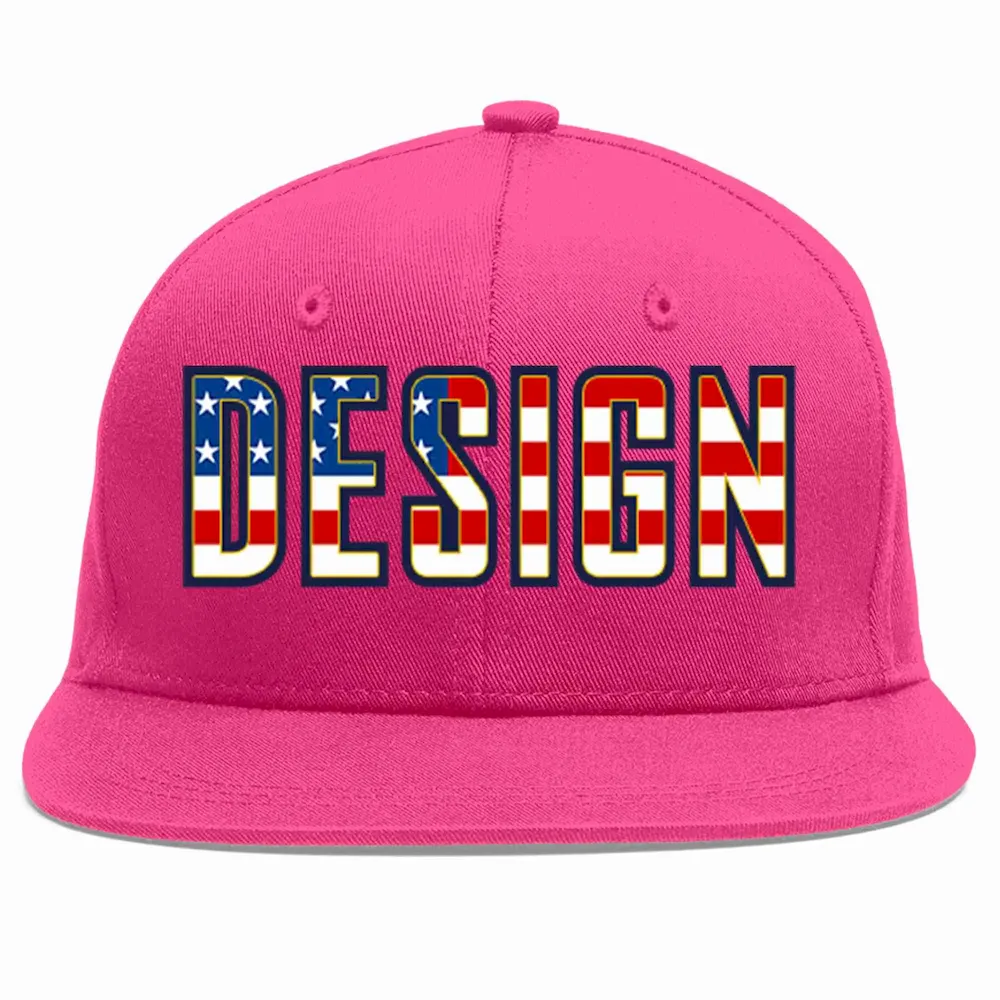 Custom Rose Red Vintage USA Flag-Gold Flat Eaves Sport Baseball Cap Design for Men/Women/Youth