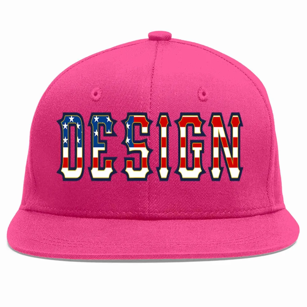 Custom Rose Red Vintage USA Flag-Gold Flat Eaves Sport Baseball Cap Design for Men/Women/Youth