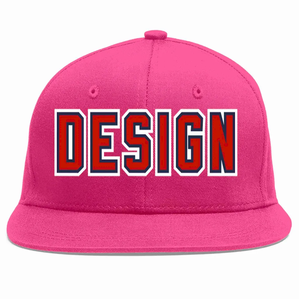 Custom Rose Red Red-Navy Flat Eaves Sport Baseball Cap Design for Men/Women/Youth