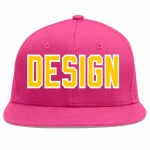 Custom Rose Red Gold-White Flat Eaves Sport Baseball Cap Design for Men/Women/Youth