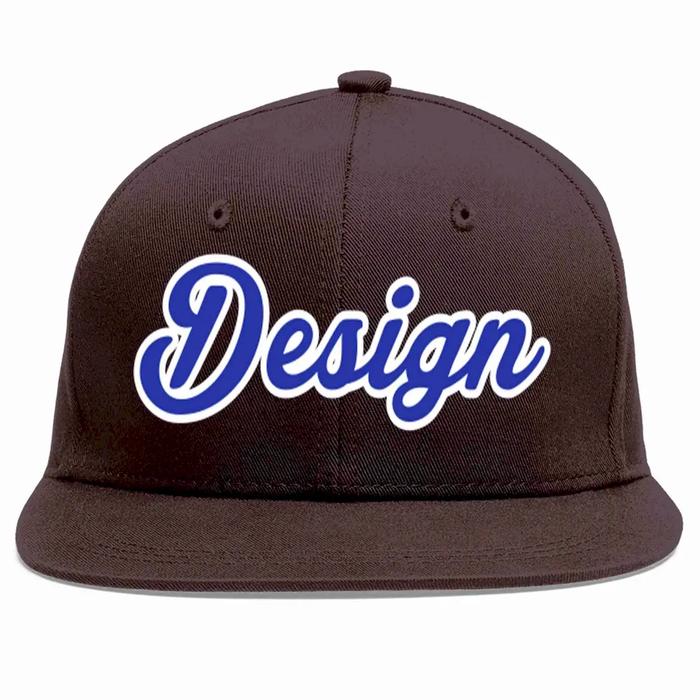 Custom Brown Royal-White Flat Eaves Sport Baseball Cap Design for Men/Women/Youth