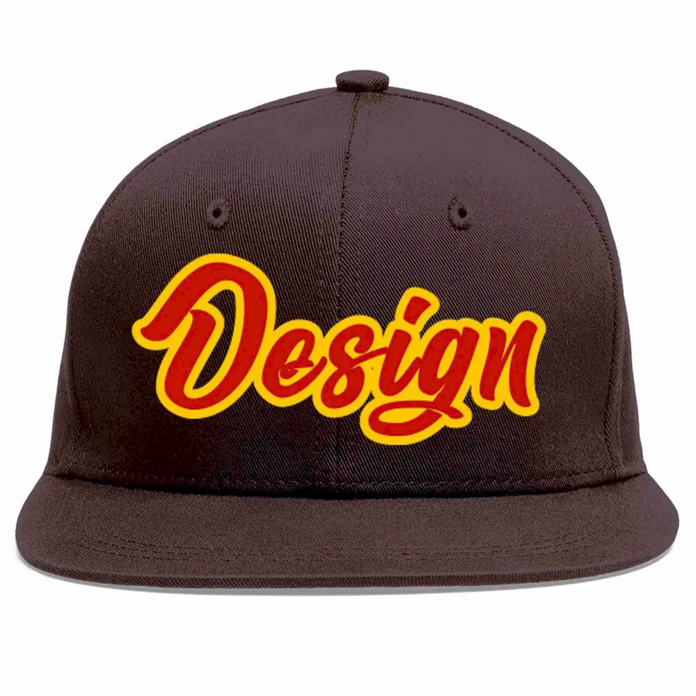 Custom Brown Red-Yellow Flat Eaves Sport Baseball Cap Design for Men/Women/Youth