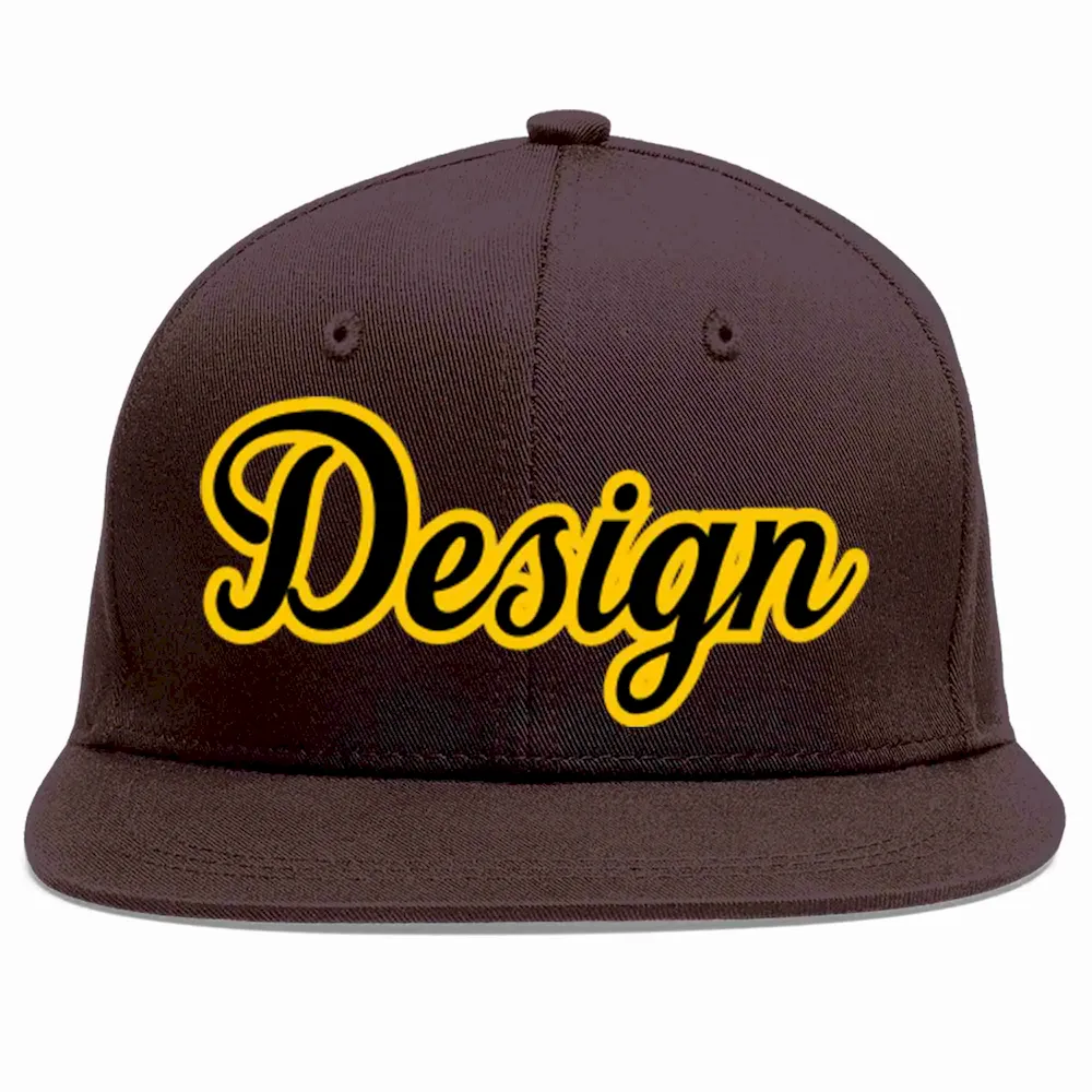 Custom Brown Black-Gold Flat Eaves Sport Baseball Cap Design for Men/Women/Youth