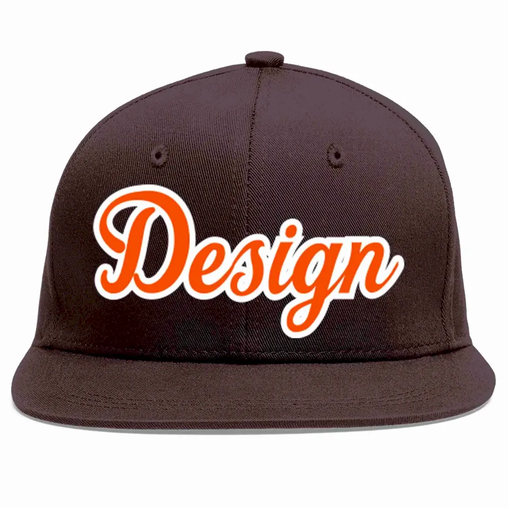 Custom Brown Orange-White Flat Eaves Sport Baseball Cap Design for Men/Women/Youth