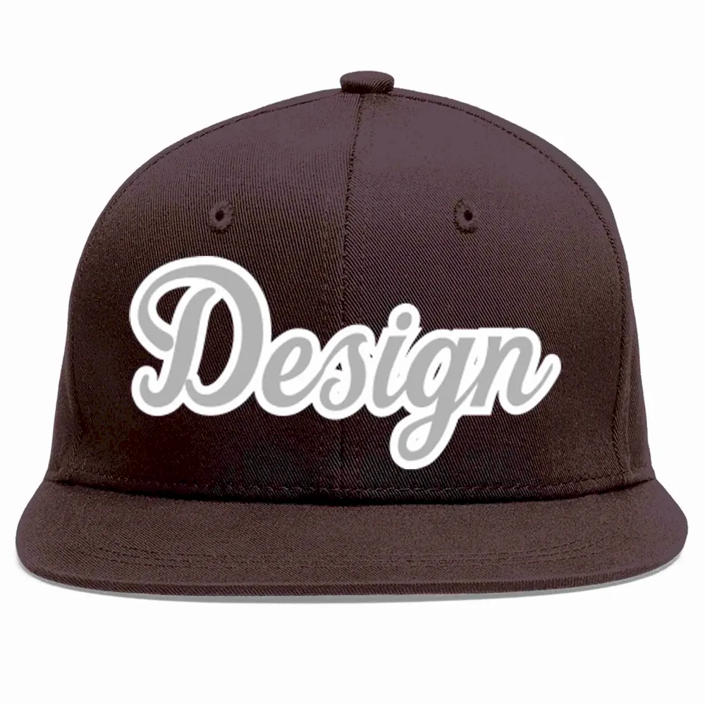 Custom Brown Gray-White Flat Eaves Sport Baseball Cap Design for Men/Women/Youth
