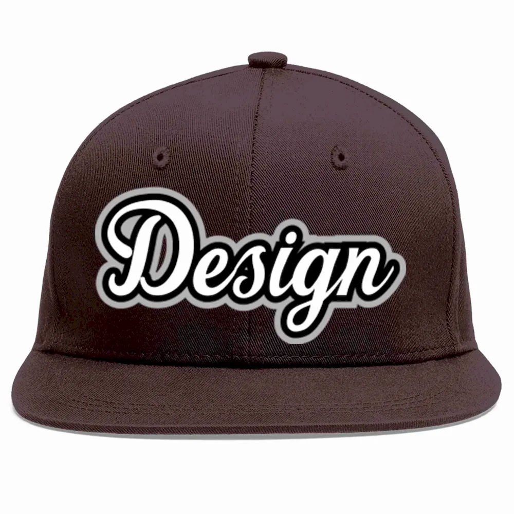 Custom Brown White-Black Flat Eaves Sport Baseball Cap Design for Men/Women/Youth