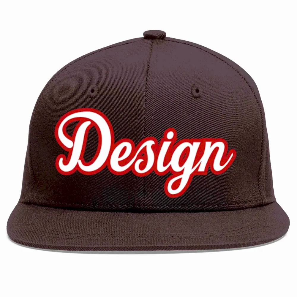 Custom Brown White-Red Flat Eaves Sport Baseball Cap Design for Men/Women/Youth