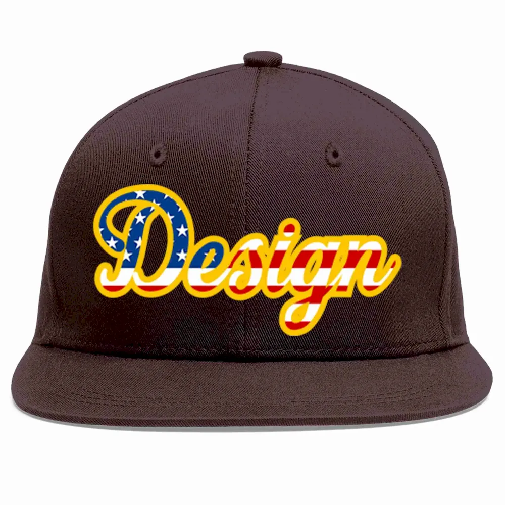 Custom Brown Vintage USA Flag-Gold Flat Eaves Sport Baseball Cap Design for Men/Women/Youth